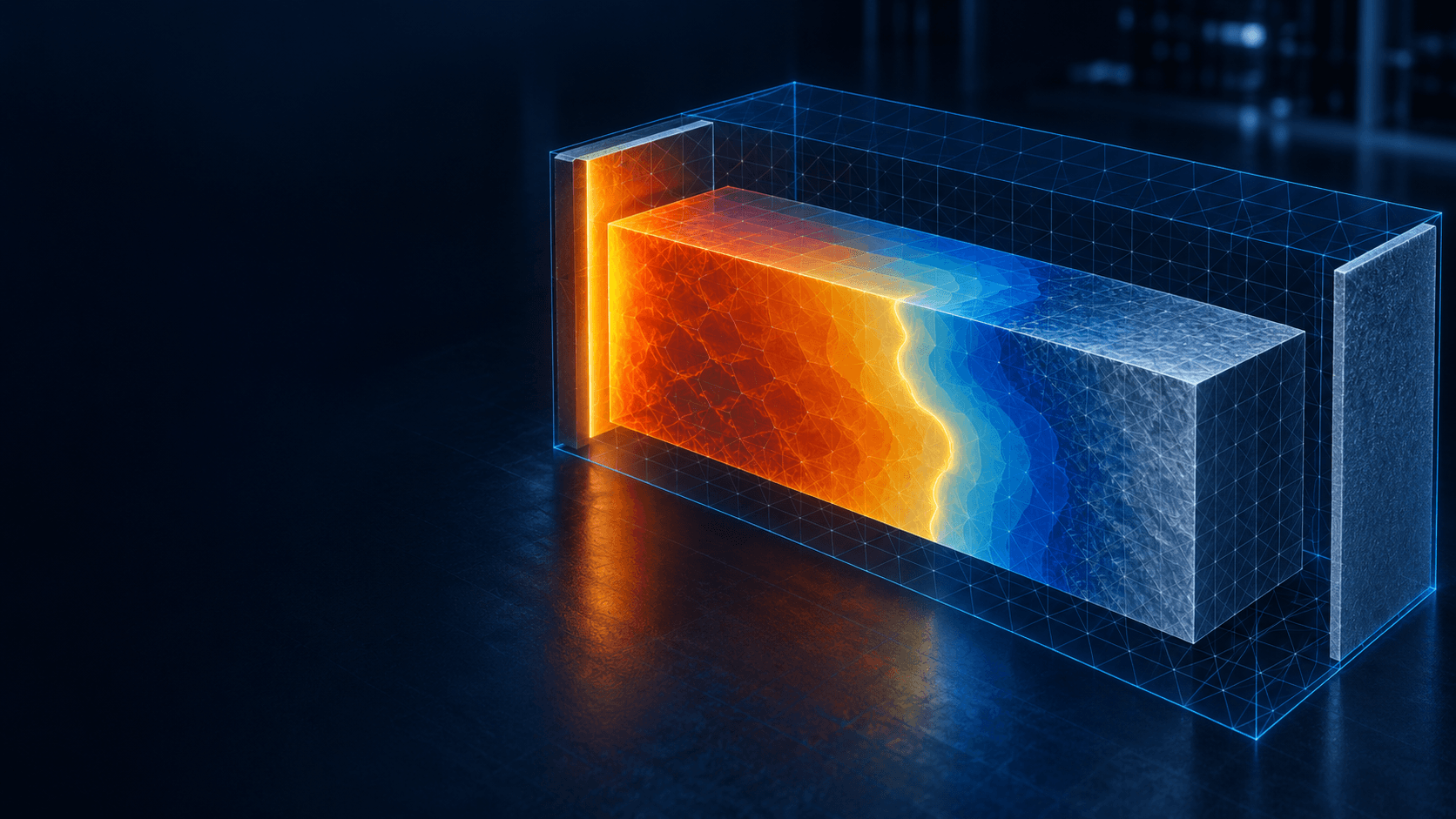 Presentation concept illustration of a hot melting region beside a cooler solid region.