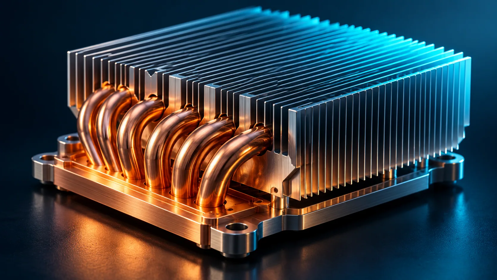 Concept illustration of heat spreading from a warm base into cooling fins.