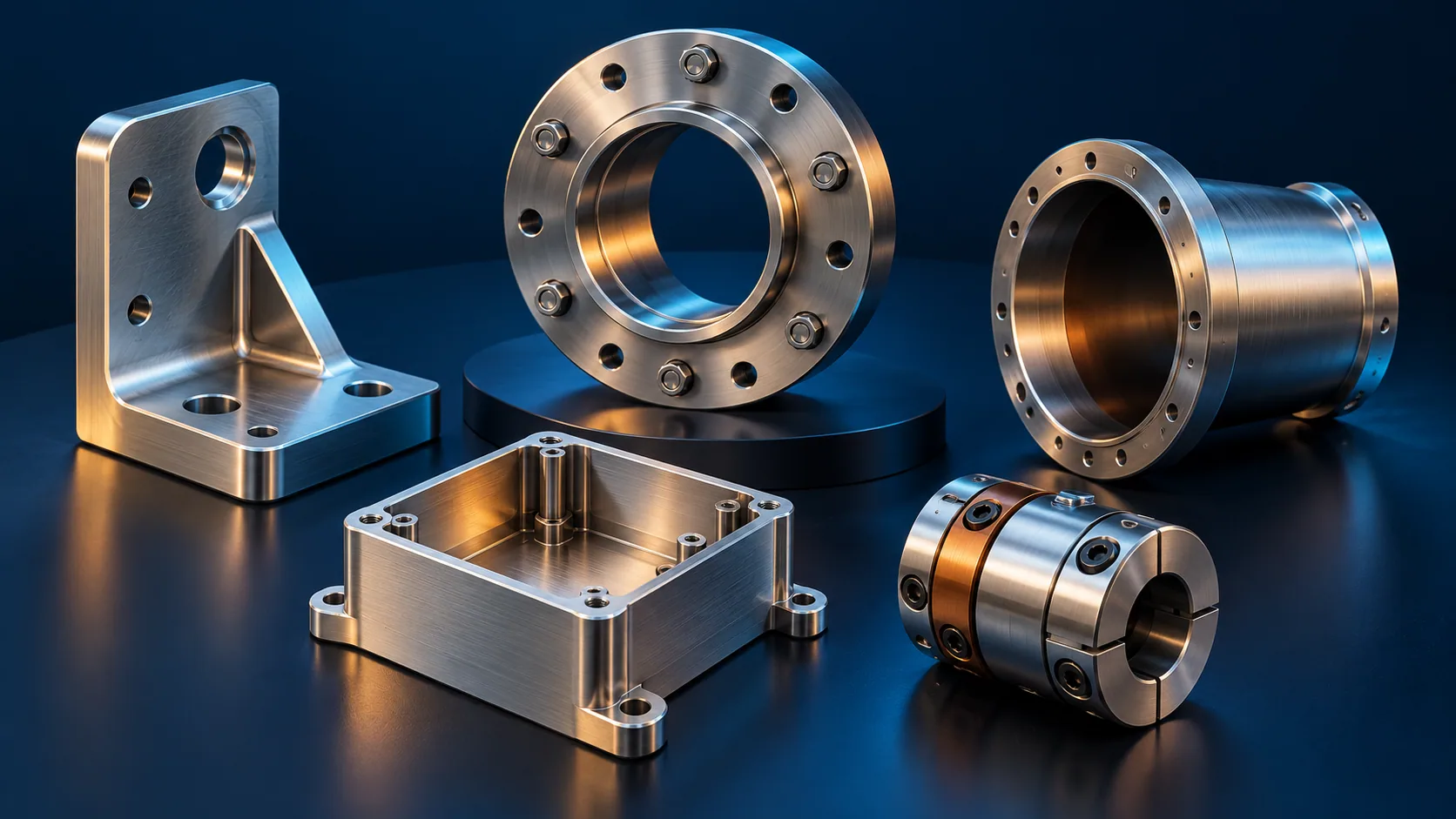 Concept illustration of a collection of reusable machined engineering parts.