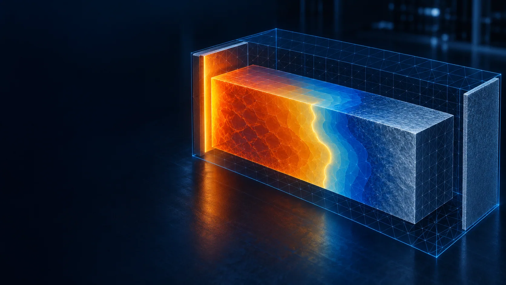 Concept illustration of a material changing phase between warm and cool regions.